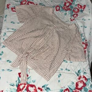 NWT Tie-Front Button Up Design Vertical Striped Neutral Blouse